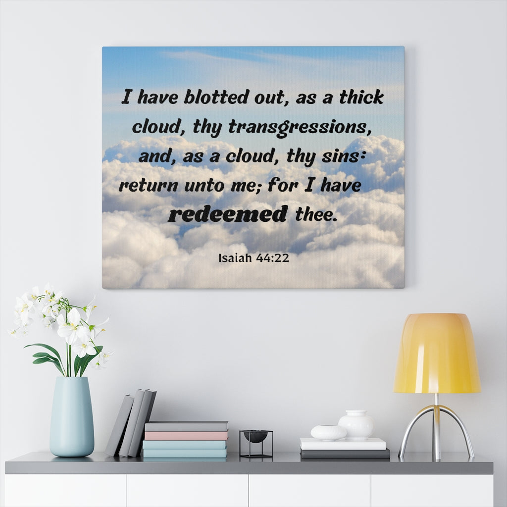 Scripture Walls Redeemed Isaiah 44:22 Bible Verse Canvas Christian Wall Art Ready to Hang Unframed-Express Your Love Gifts