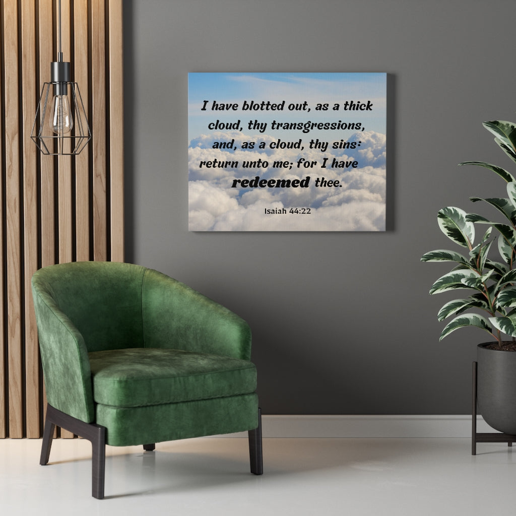 Scripture Walls Redeemed Isaiah 44:22 Bible Verse Canvas Christian Wall Art Ready to Hang Unframed-Express Your Love Gifts