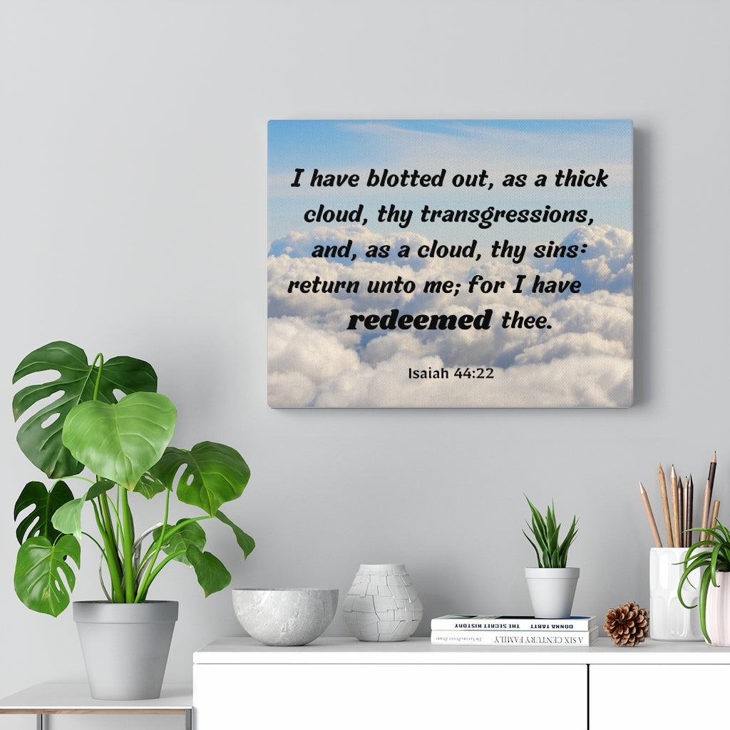 Scripture Walls Redeemed Isaiah 44:22 Bible Verse Canvas Christian Wall Art Ready to Hang Unframed-Express Your Love Gifts