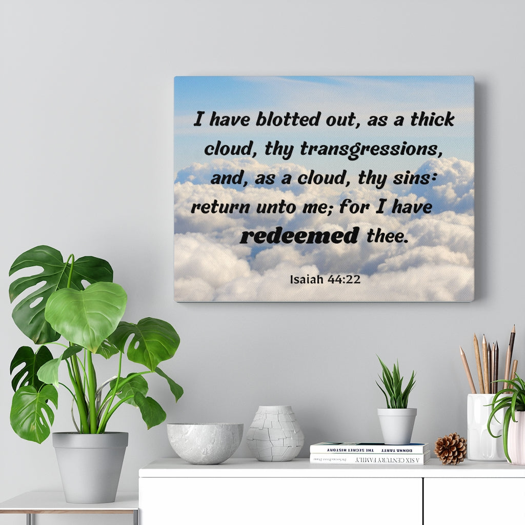Scripture Walls Redeemed Isaiah 44:22 Bible Verse Canvas Christian Wall Art Ready to Hang Unframed-Express Your Love Gifts