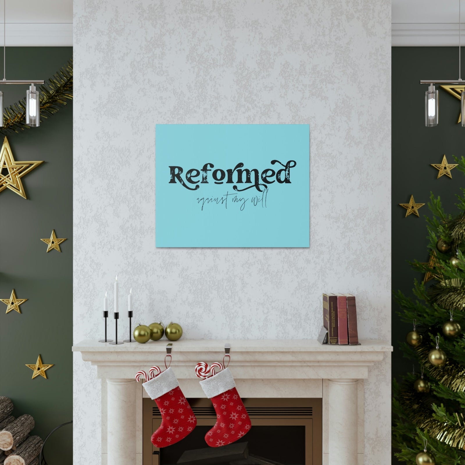 Scripture Walls Reformed Against My Will John 10:28 Light Blue Bible Verse Canvas Christian Wall Art Ready to Hang Unframed-Express Your Love Gifts