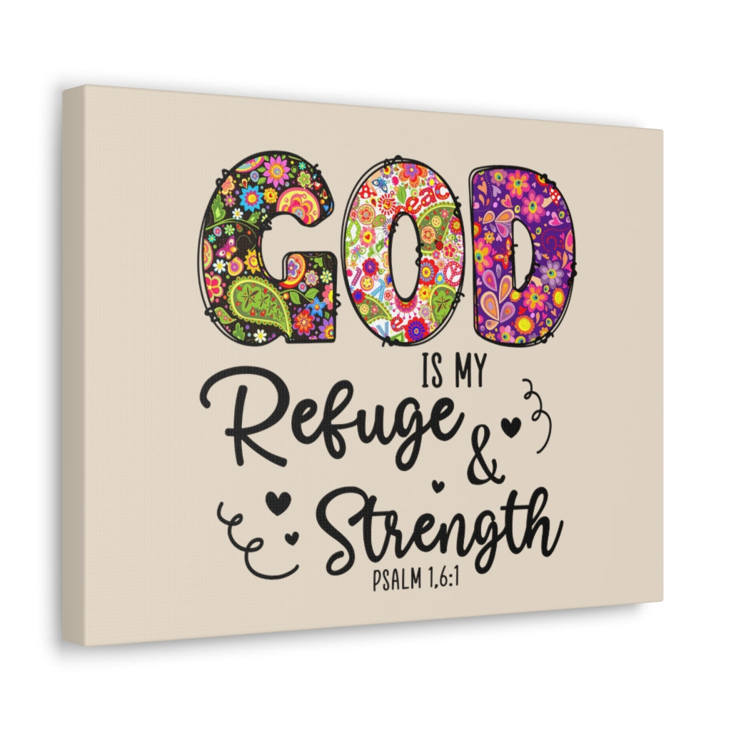 Scripture Walls Refuge & Strength Psalm 16:1 Floral Bible Verse Canvas Christian Wall Art Ready to Hang Unframed-Express Your Love Gifts