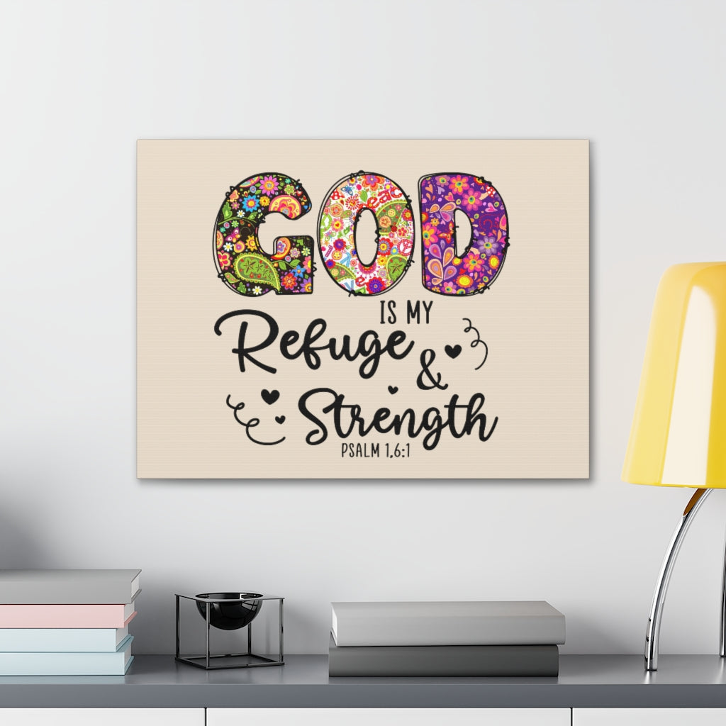 Scripture Walls Refuge & Strength Psalm 16:1 Floral Bible Verse Canvas Christian Wall Art Ready to Hang Unframed-Express Your Love Gifts