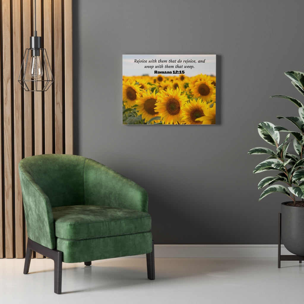 Scripture Walls Rejoice With Them Romans 12:15 Sunflower Bible Verse Canvas Christian Wall Art Ready to Hang Unframed-Express Your Love Gifts