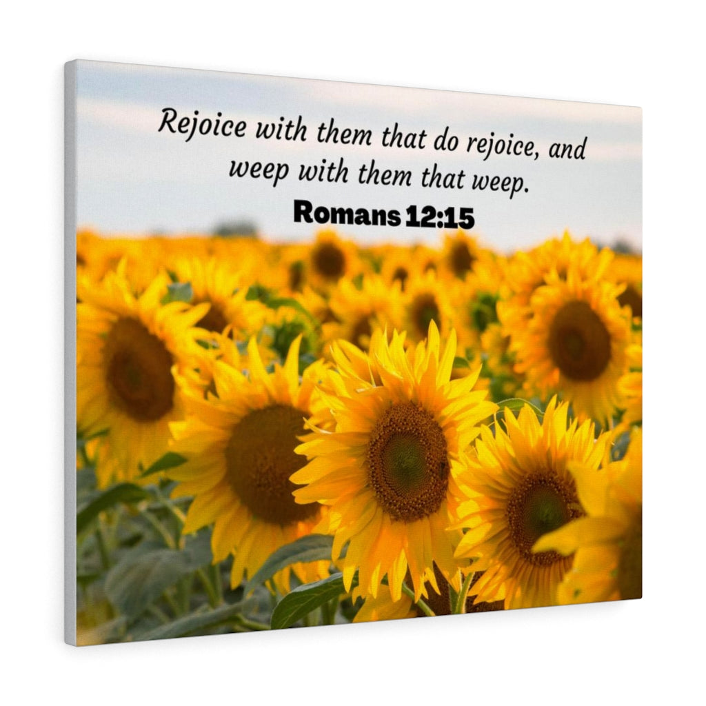 Scripture Walls Rejoice With Them Romans 12:15 Sunflower Bible Verse Canvas Christian Wall Art Ready to Hang Unframed-Express Your Love Gifts