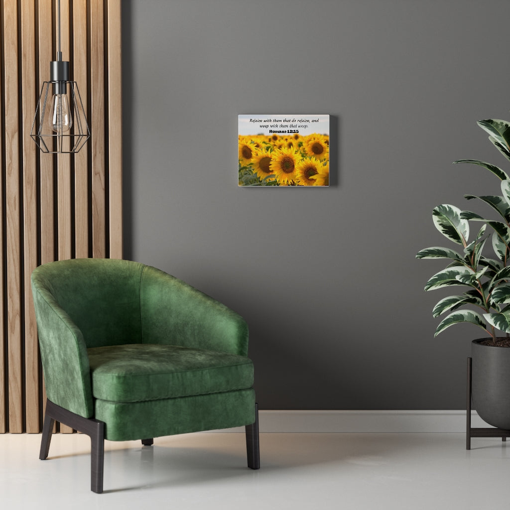 Scripture Walls Rejoice With Them Romans 12:15 Sunflower Bible Verse Canvas Christian Wall Art Ready to Hang Unframed-Express Your Love Gifts