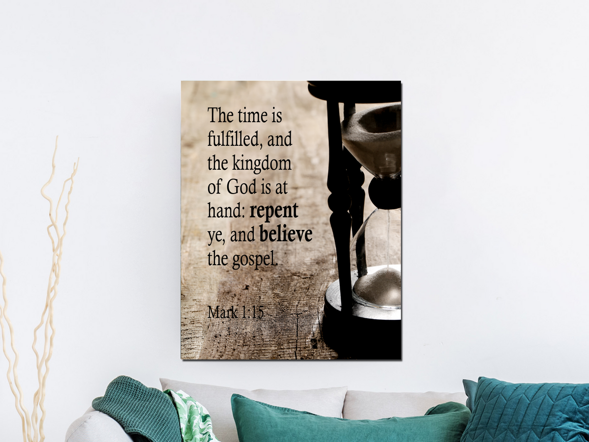 Scripture Walls Repent and Believe Mark 1:15 Bible Verse Canvas Christian Wall Art Ready to Hang Unframed-Express Your Love Gifts