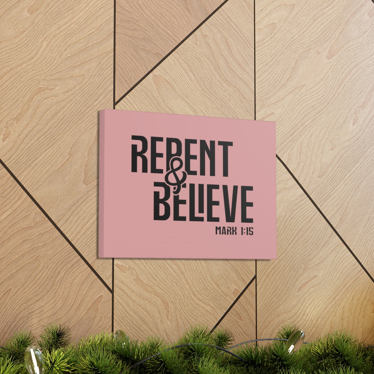 Scripture Walls Repent & Believe Mark 1:15 Light Pink Bible Verse Canvas Christian Wall Art Ready to Hang Unframed-Express Your Love Gifts