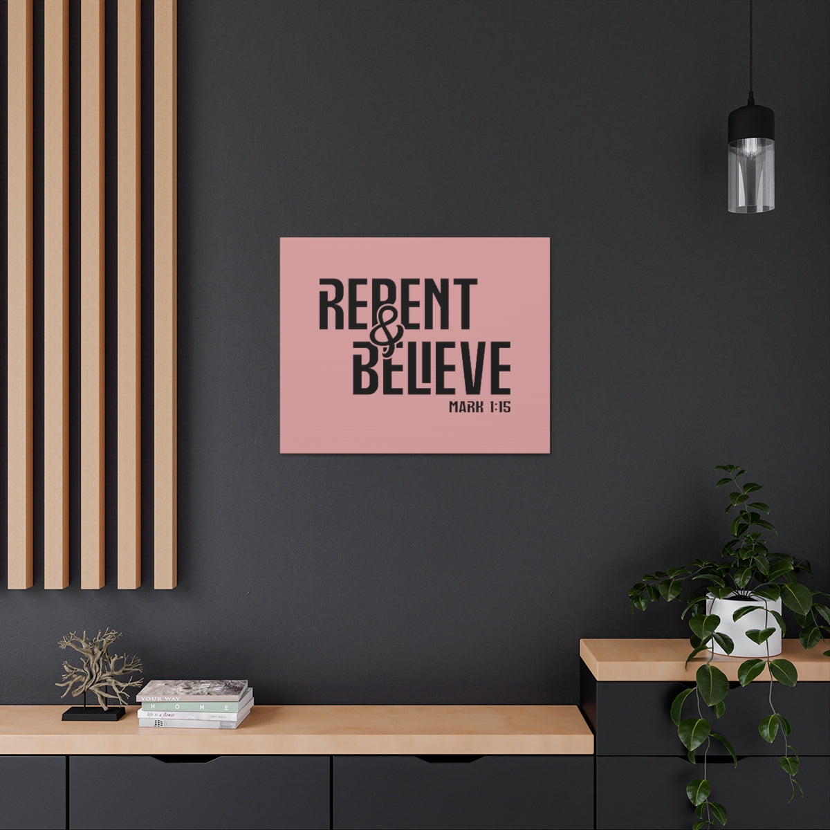 Scripture Walls Repent & Believe Mark 1:15 Light Pink Bible Verse Canvas Christian Wall Art Ready to Hang Unframed-Express Your Love Gifts