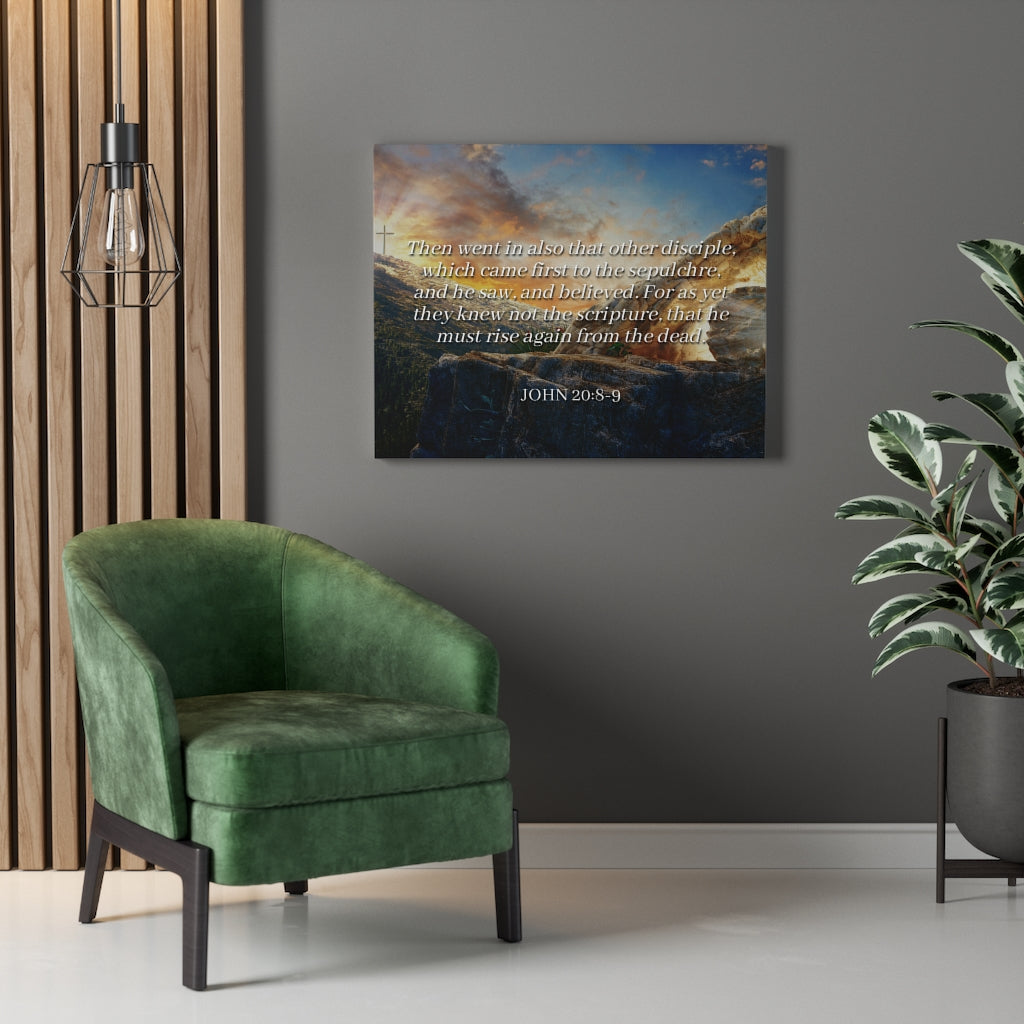 Scripture Walls Rise Again John 20:8-9 Bible Verse Canvas Christian Wall Art Ready to Hang Unframed-Express Your Love Gifts