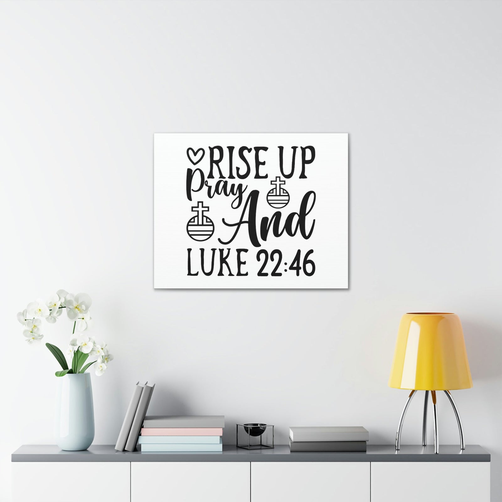 Scripture Walls Rise Up And Pray Heart And Cross Luke 22:46 Bible Verse Canvas Christian Wall Art Ready to Hang Unframed-Express Your Love Gifts