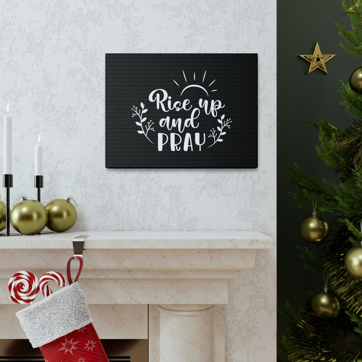 Scripture Walls Rise Up And Pray Mark 1:35 Sun Rays Black Christian Wall Art Bible Verse Print Ready to Hang Unframed-Express Your Love Gifts