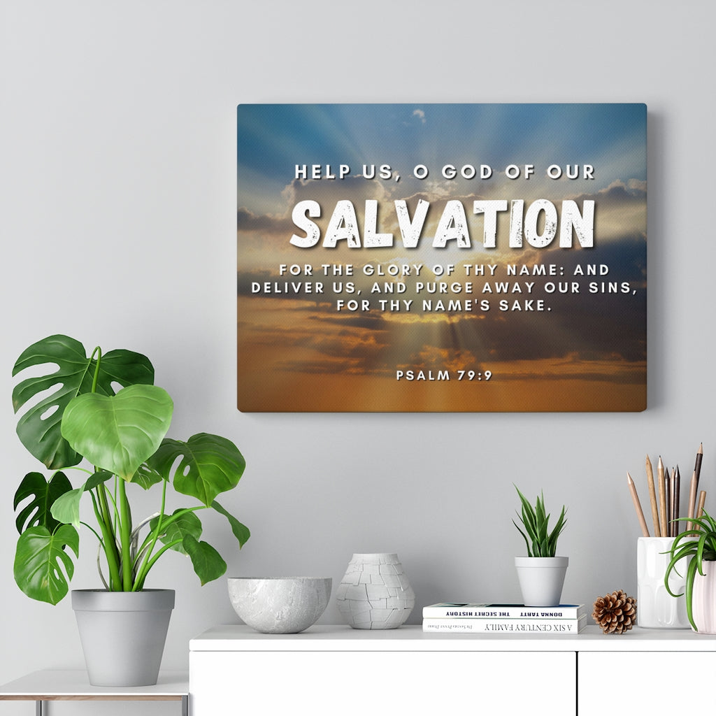 Scripture Walls Salvation Psalm 79:9 Bible Verse Canvas Christian Wall Art Ready to Hang Unframed-Express Your Love Gifts