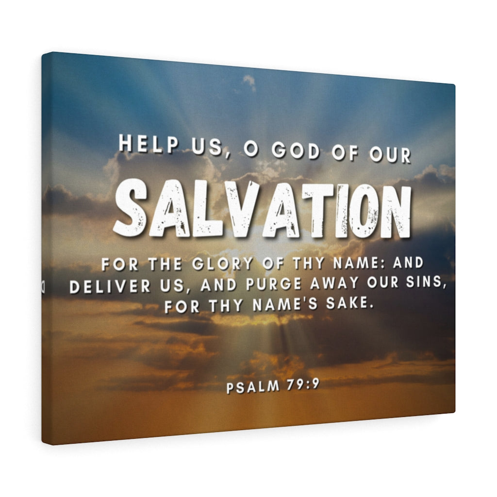 Scripture Walls Salvation Psalm 79:9 Bible Verse Canvas Christian Wall Art Ready to Hang Unframed-Express Your Love Gifts