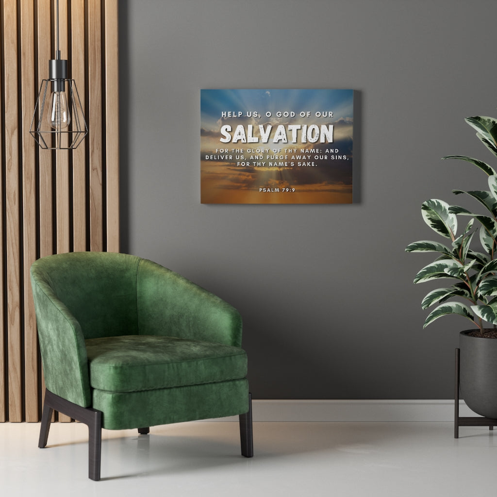 Scripture Walls Salvation Psalm 79:9 Bible Verse Canvas Christian Wall Art Ready to Hang Unframed-Express Your Love Gifts