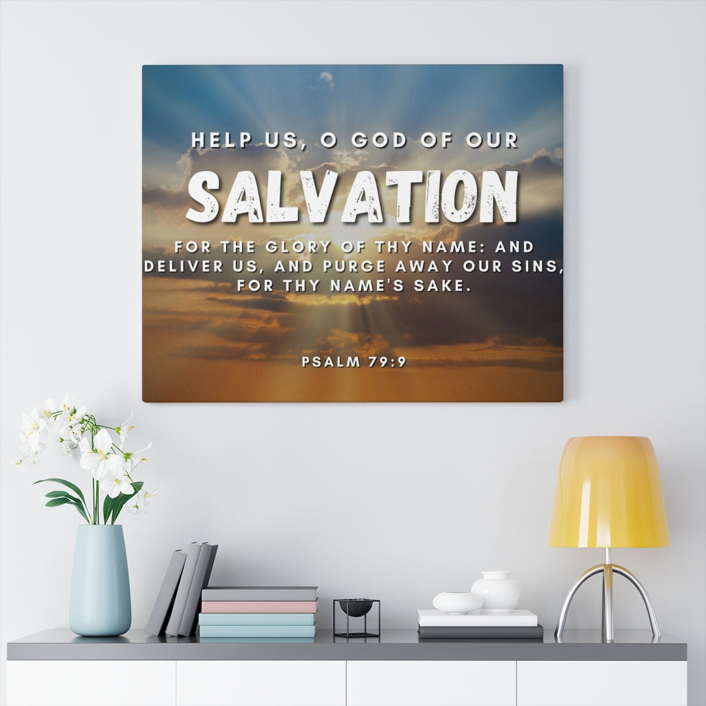 Scripture Walls Salvation Psalm 79:9 Bible Verse Canvas Christian Wall Art Ready to Hang Unframed-Express Your Love Gifts
