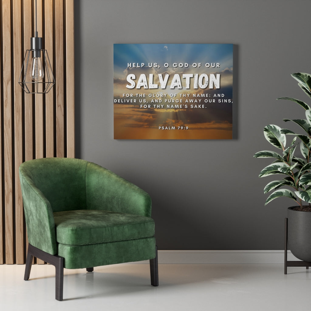 Scripture Walls Salvation Psalm 79:9 Bible Verse Canvas Christian Wall Art Ready to Hang Unframed-Express Your Love Gifts