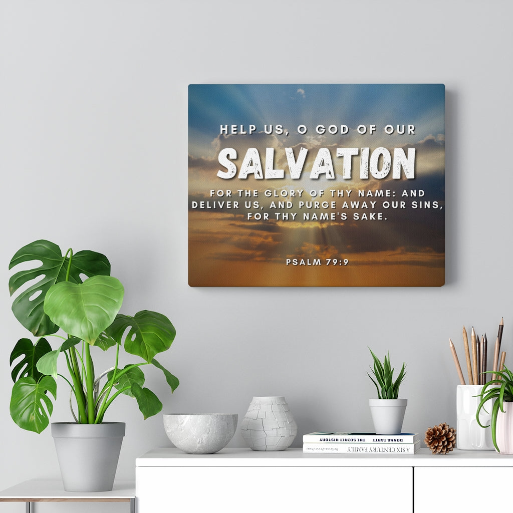 Scripture Walls Salvation Psalm 79:9 Bible Verse Canvas Christian Wall Art Ready to Hang Unframed-Express Your Love Gifts