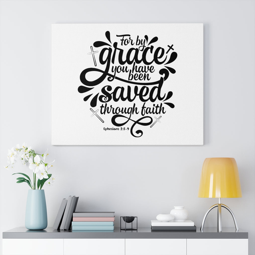 Scripture Walls Saved By Grace Cross Ephesians 2:8-9 Bible Verse Canvas Christian Wall Art Ready to Hang Unframed-Express Your Love Gifts