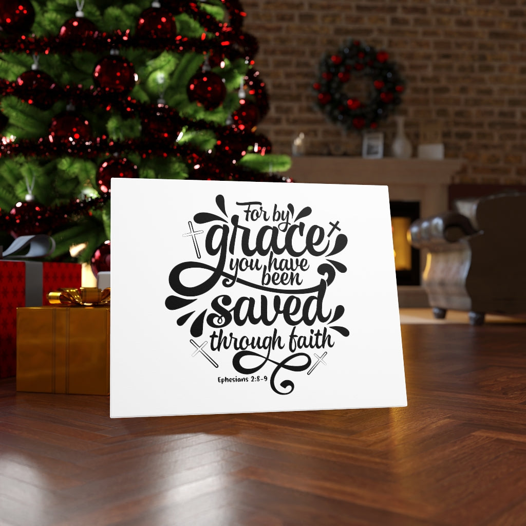 Scripture Walls Saved By Grace Cross Ephesians 2:8-9 Bible Verse Canvas Christian Wall Art Ready to Hang Unframed-Express Your Love Gifts