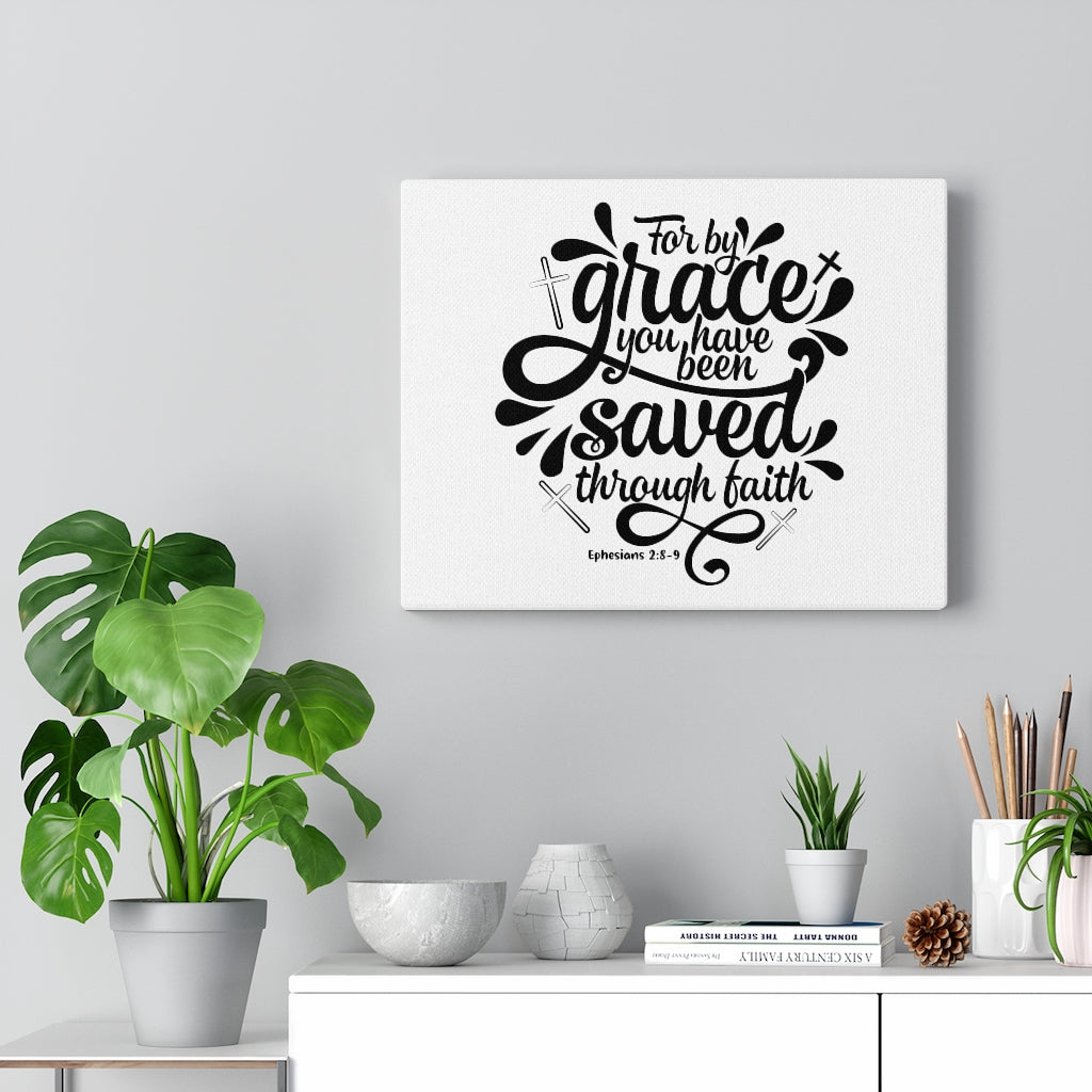 Scripture Walls Saved By Grace Cross Ephesians 2:8-9 Bible Verse Canvas Christian Wall Art Ready to Hang Unframed-Express Your Love Gifts