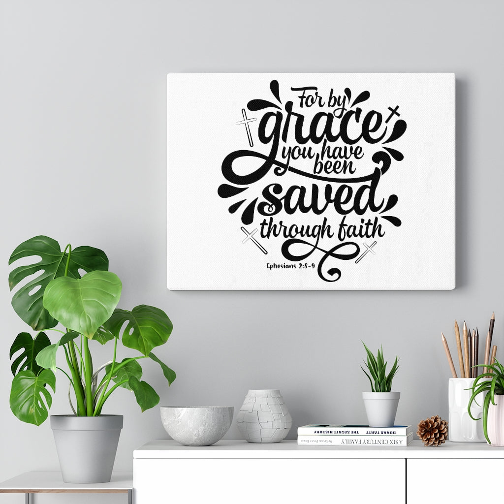 Scripture Walls Saved By Grace Cross Ephesians 2:8-9 Bible Verse Canvas Christian Wall Art Ready to Hang Unframed-Express Your Love Gifts