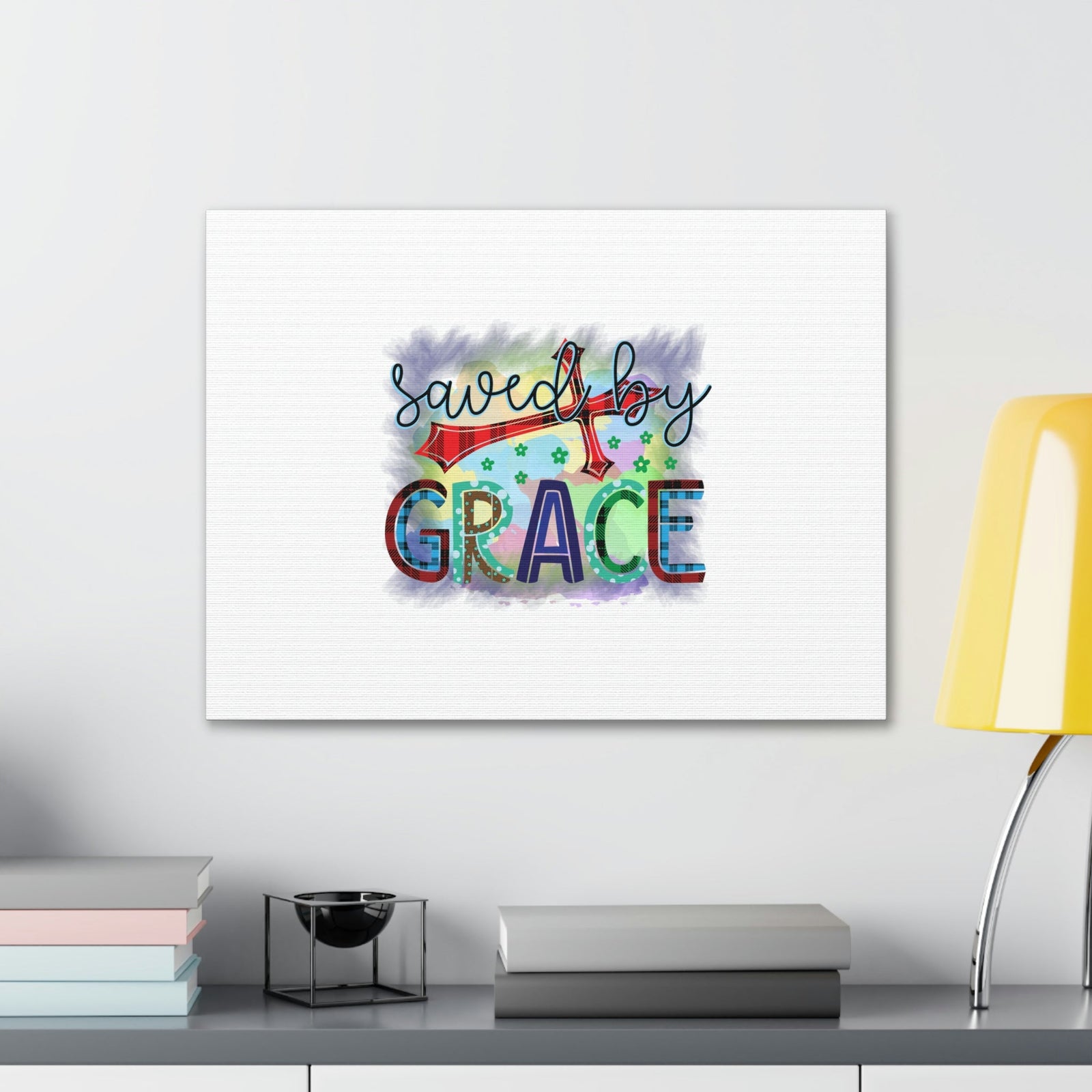 Scripture Walls Saved By Grace Ephesians 2:8-9 Gray Square Christian Wall Art Bible Verse Print Ready to Hang Unframed-Express Your Love Gifts