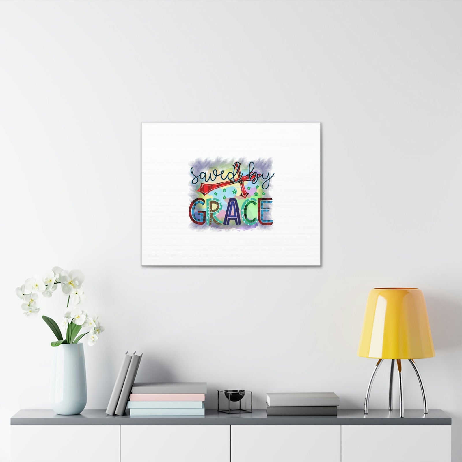 Scripture Walls Saved By Grace Ephesians 2:8-9 Gray Square Christian Wall Art Bible Verse Print Ready to Hang Unframed-Express Your Love Gifts