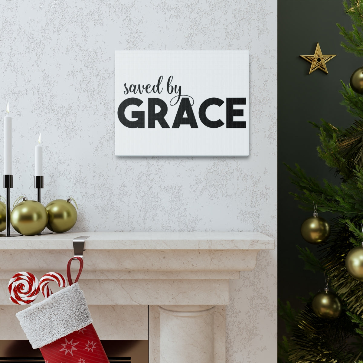 Scripture Walls Saved By Grace Ephesians 2:8-9 White Christian Wall Art Print Ready to Hang Unframed-Express Your Love Gifts
