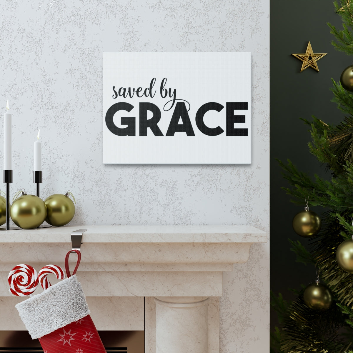 Scripture Walls Saved By Grace Ephesians 2:8-9 White Christian Wall Art Print Ready to Hang Unframed-Express Your Love Gifts