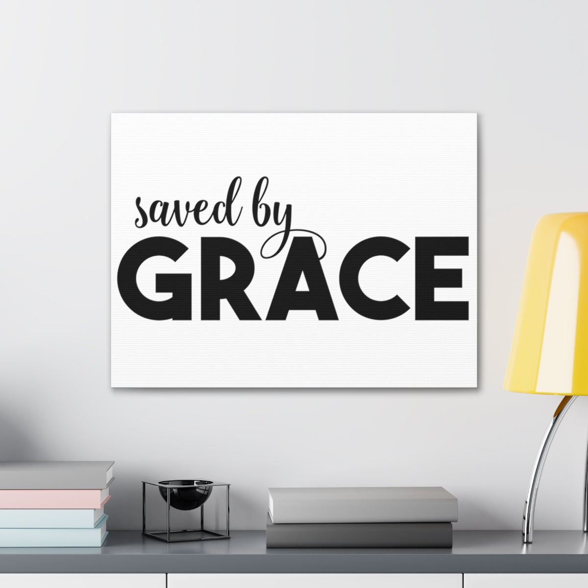Scripture Walls Saved By Grace Ephesians 2:8-9 White Christian Wall Art Print Ready to Hang Unframed-Express Your Love Gifts