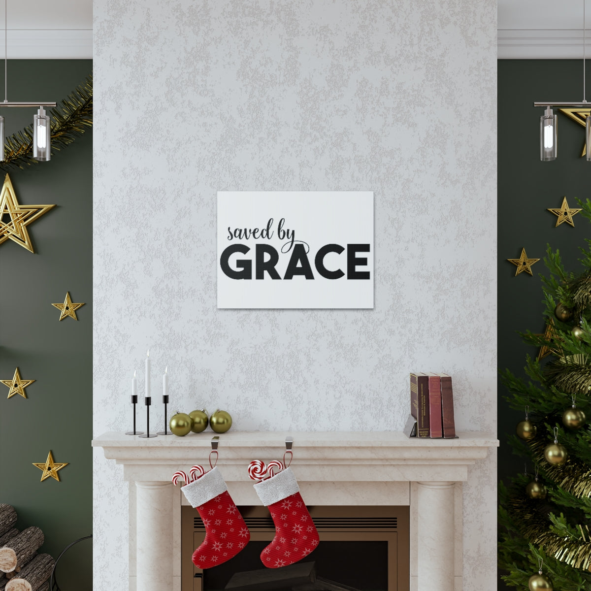 Scripture Walls Saved By Grace Ephesians 2:8-9 White Christian Wall Art Print Ready to Hang Unframed-Express Your Love Gifts