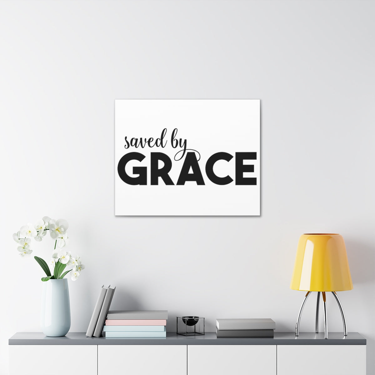 Scripture Walls Saved By Grace Ephesians 2:8-9 White Christian Wall Art Print Ready to Hang Unframed-Express Your Love Gifts