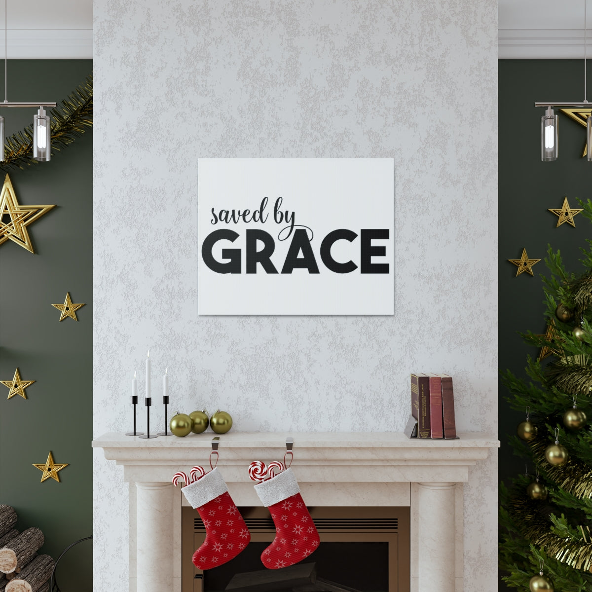 Scripture Walls Saved By Grace Ephesians 2:8-9 White Christian Wall Art Print Ready to Hang Unframed-Express Your Love Gifts