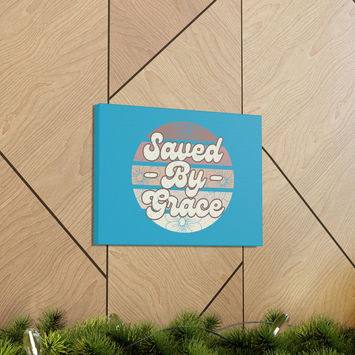 Scripture Walls Saved By Grace Ephesians 2:8 Circle Blue Christian Wall Art Bible Verse Print Ready to Hang Unframed-Express Your Love Gifts