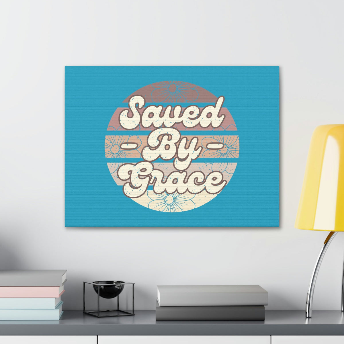 Scripture Walls Saved By Grace Ephesians 2:8 Circle Blue Christian Wall Art Bible Verse Print Ready to Hang Unframed-Express Your Love Gifts