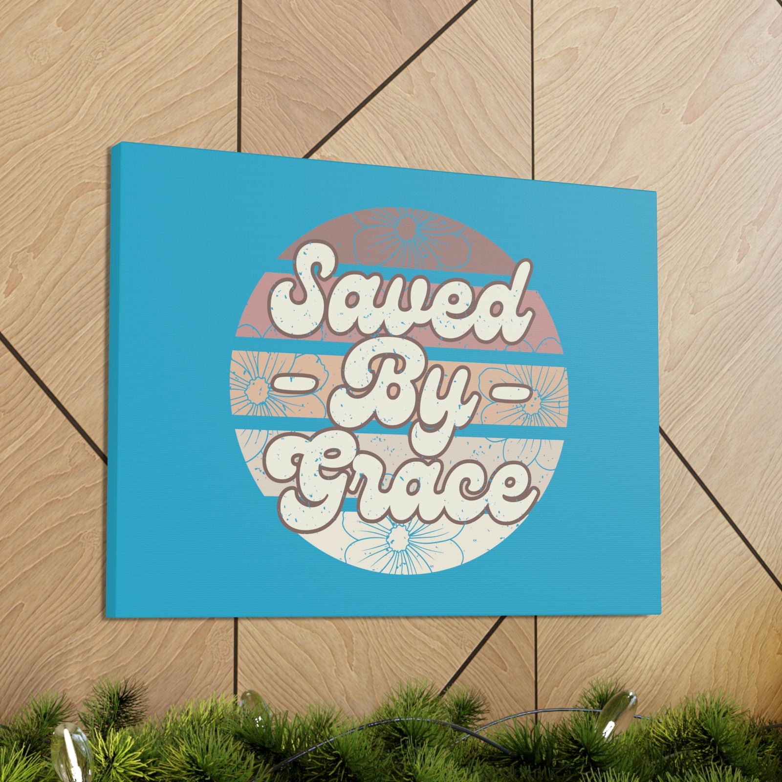 Scripture Walls Saved By Grace Ephesians 2:8 Circle Blue Christian Wall Art Bible Verse Print Ready to Hang Unframed-Express Your Love Gifts