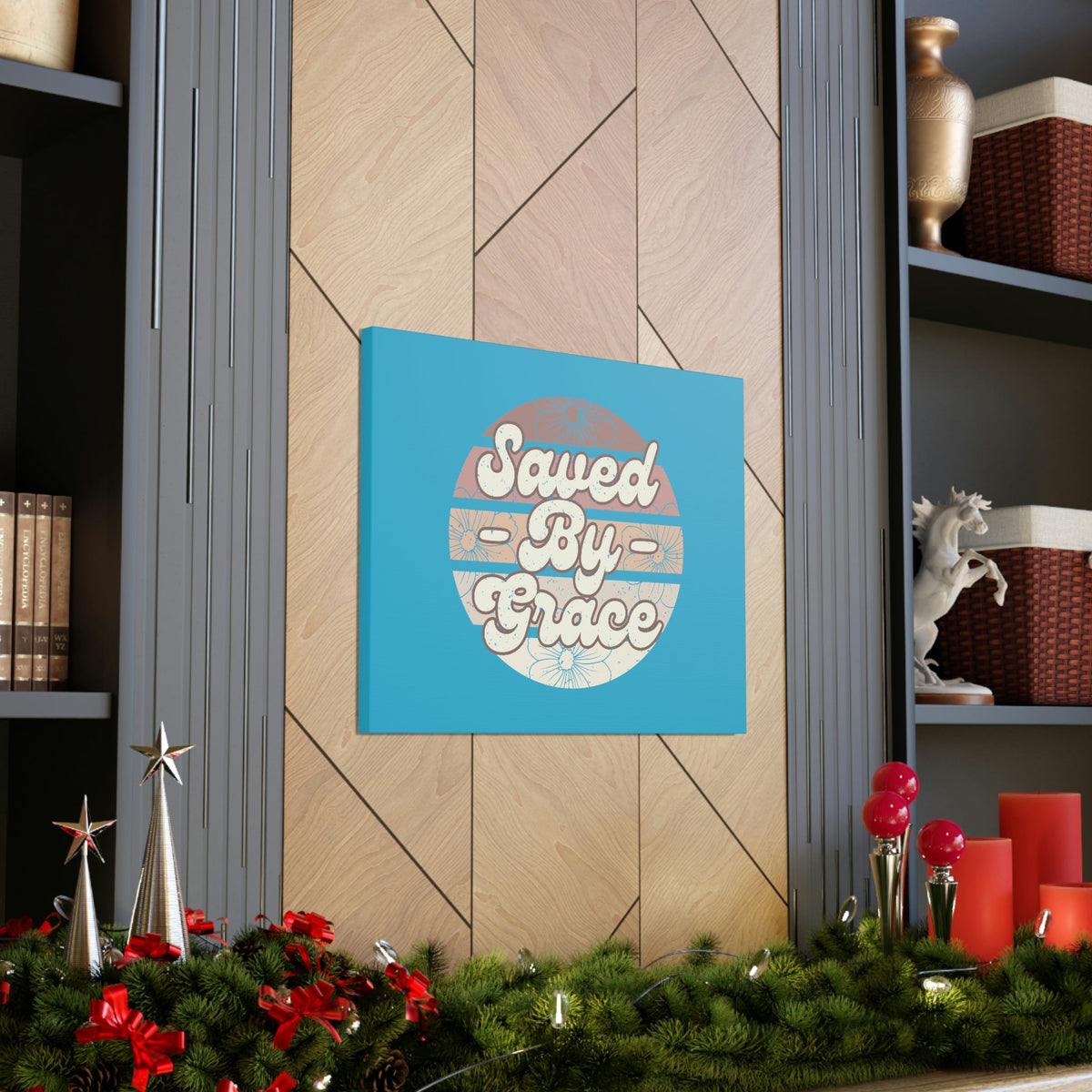 Scripture Walls Saved By Grace Ephesians 2:8 Circle Blue Christian Wall Art Bible Verse Print Ready to Hang Unframed-Express Your Love Gifts