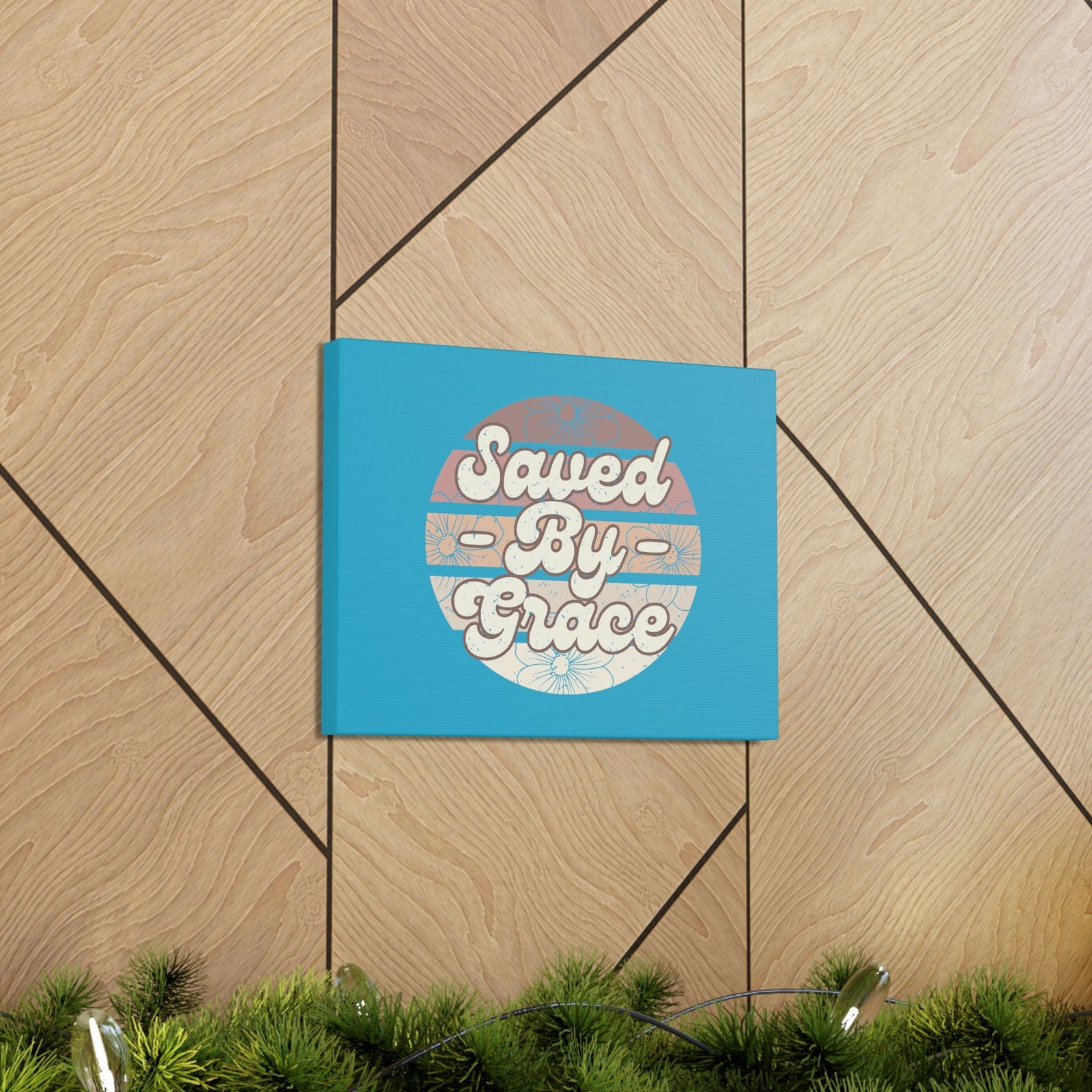 Scripture Walls Saved By Grace Ephesians 2:8 Circle Blue Christian Wall Art Bible Verse Print Ready to Hang Unframed-Express Your Love Gifts