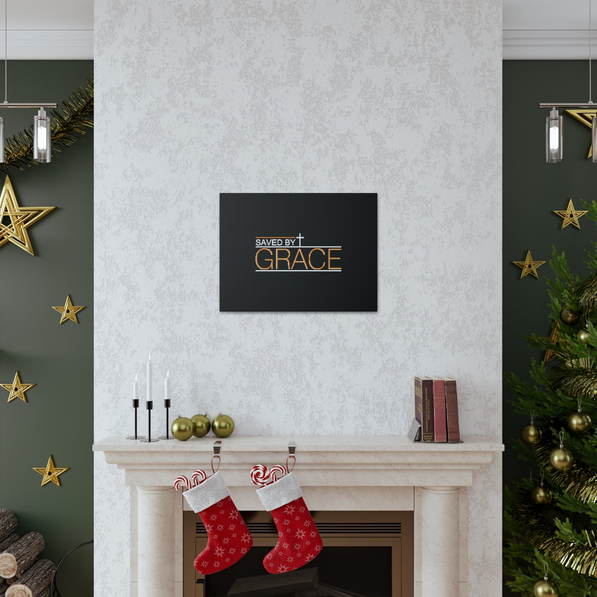 Scripture Walls Saved By Grace Ephesians 2:8 Orange Christian Wall Art Bible Verse Print Ready to Hang Unframed-Express Your Love Gifts
