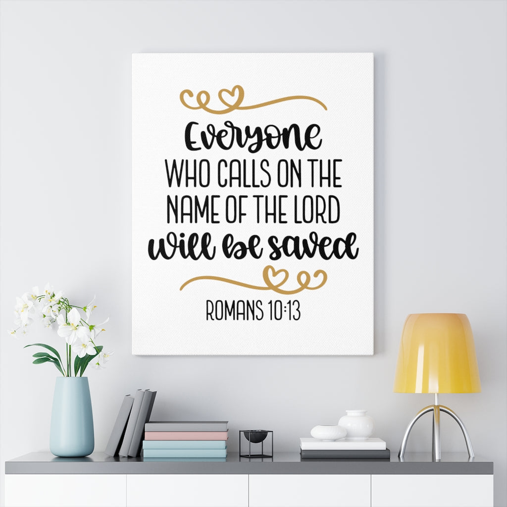 Scripture Walls Saved Romans 10:13 Bible Verse Canvas Christian Wall Art Ready to Hang Unframed-Express Your Love Gifts