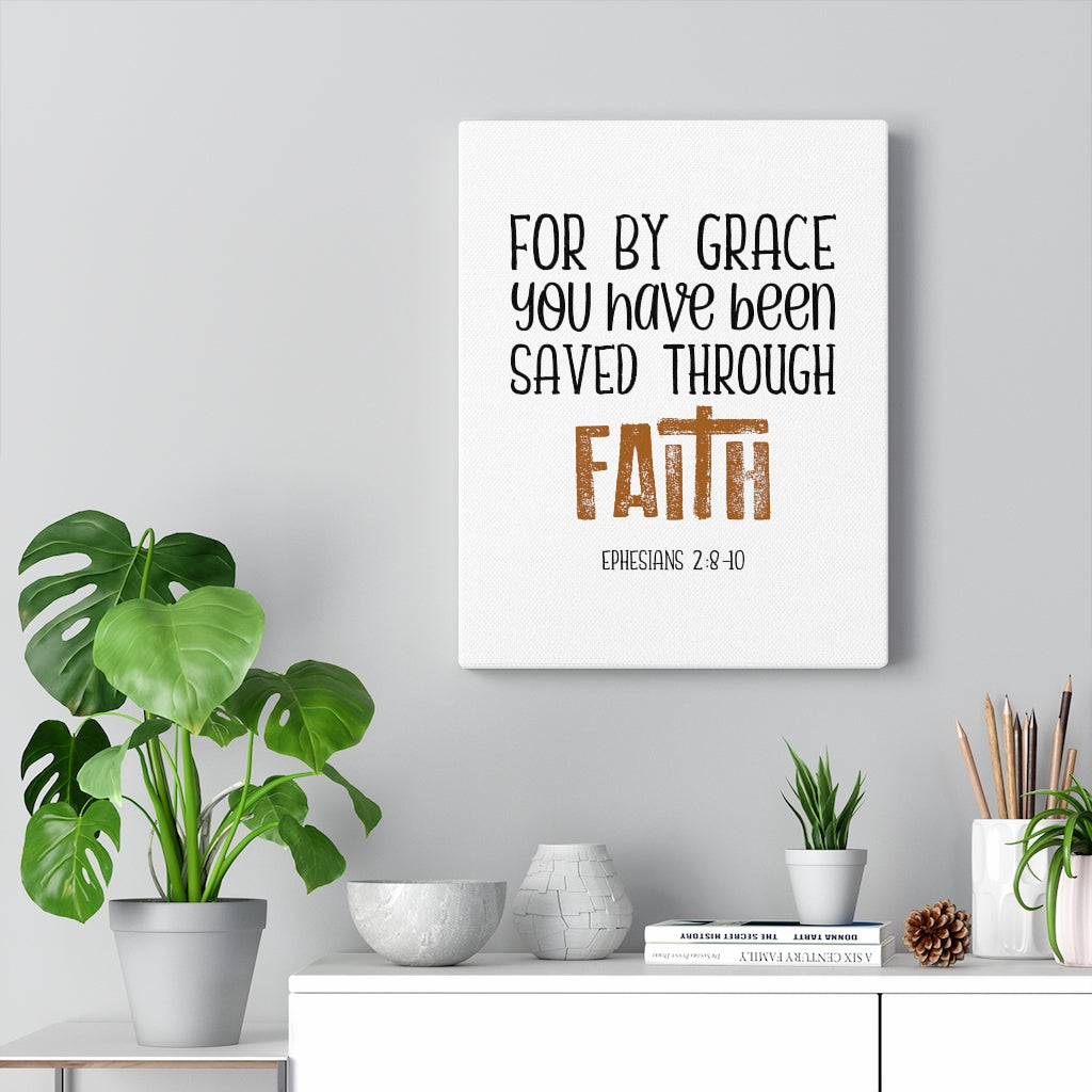 Scripture Walls Saved Through Faith Ephesians 2:8-10 Bible Verse Canvas Christian Wall Art Ready to Hang Unframed-Express Your Love Gifts