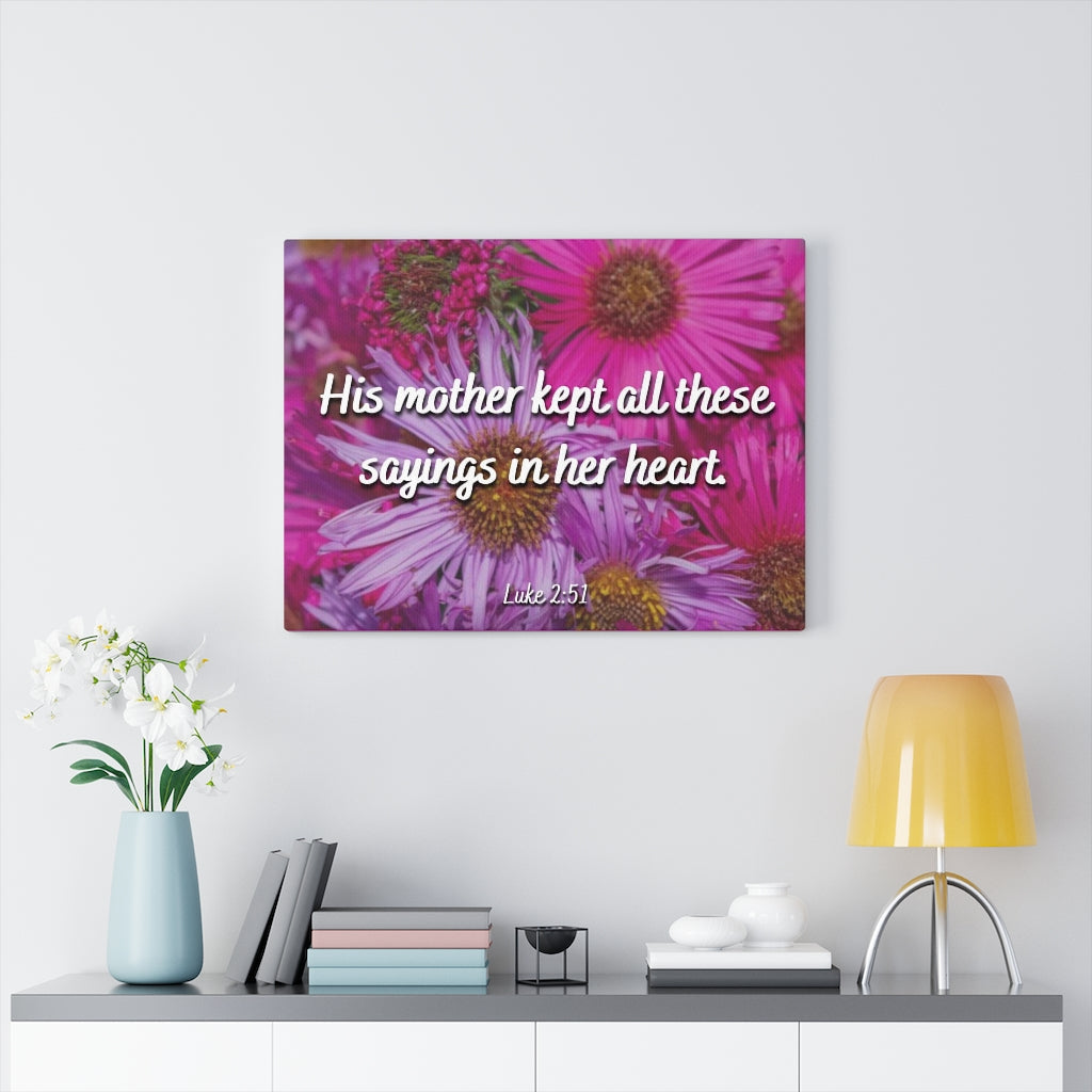 Scripture Walls Sayings In Her Heart Luke 2:51 Bible Verse Canvas Christian Wall Art Ready to Hang Unframed-Express Your Love Gifts