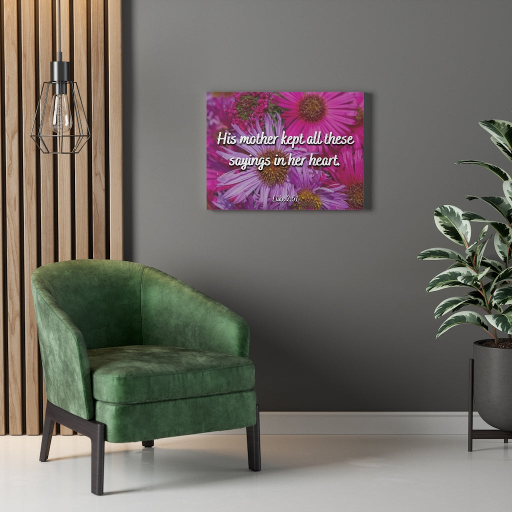 Scripture Walls Sayings In Her Heart Luke 2:51 Bible Verse Canvas Christian Wall Art Ready to Hang Unframed-Express Your Love Gifts