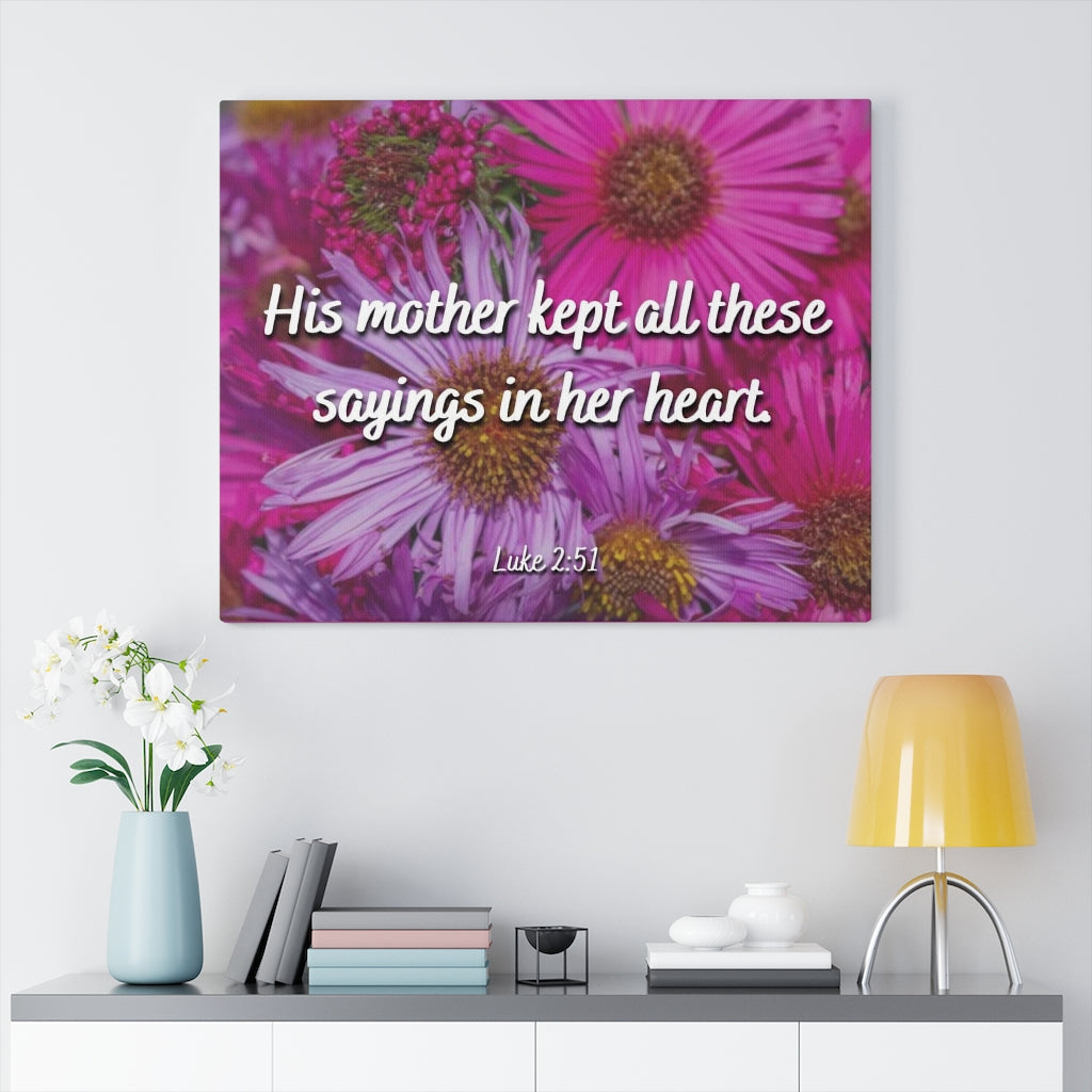Scripture Walls Sayings In Her Heart Luke 2:51 Bible Verse Canvas Christian Wall Art Ready to Hang Unframed-Express Your Love Gifts