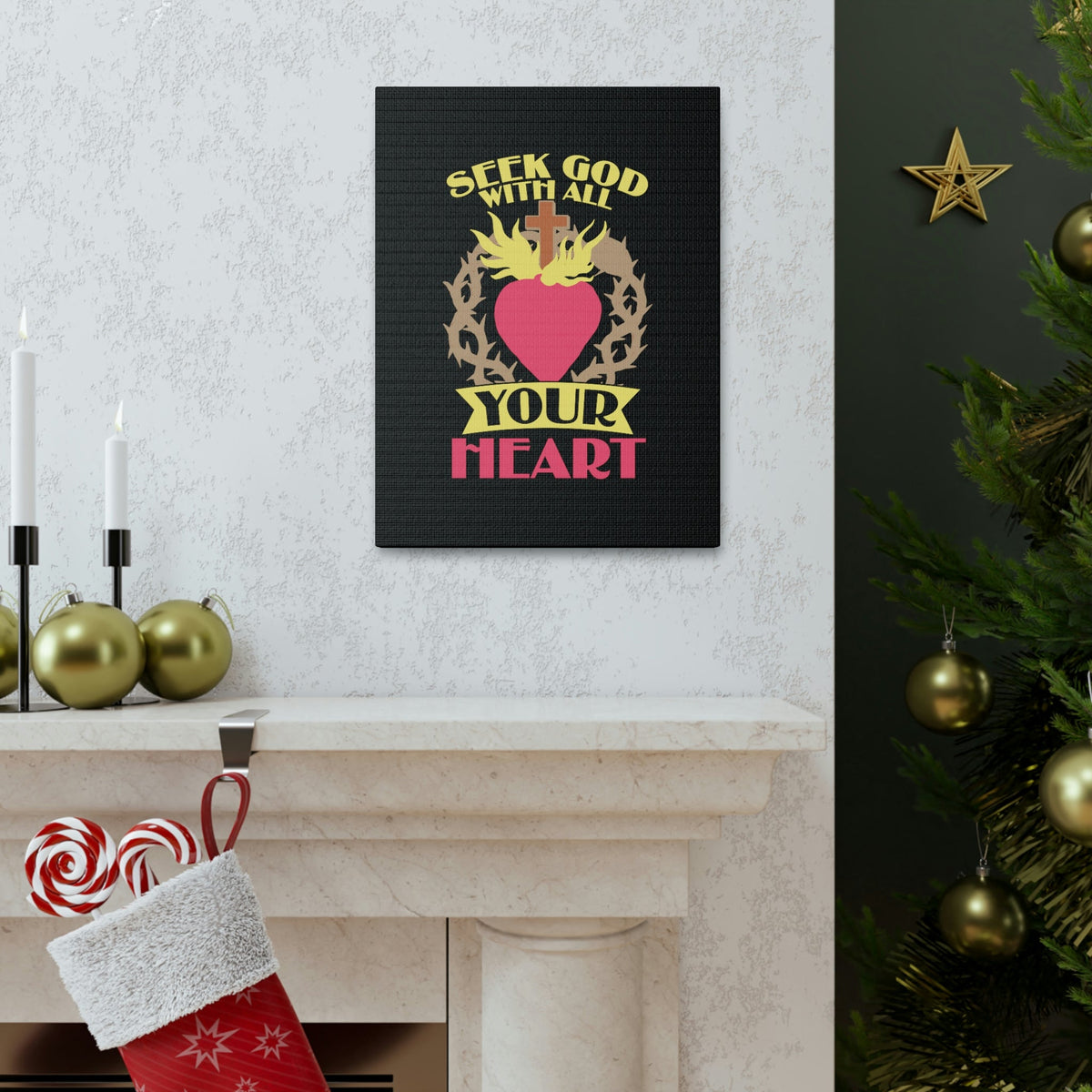 Scripture Walls Seek God Matthew 6:33 Flaming Heart Christian Wall Art Bible Verse Print Ready to Hang Unframed-Express Your Love Gifts