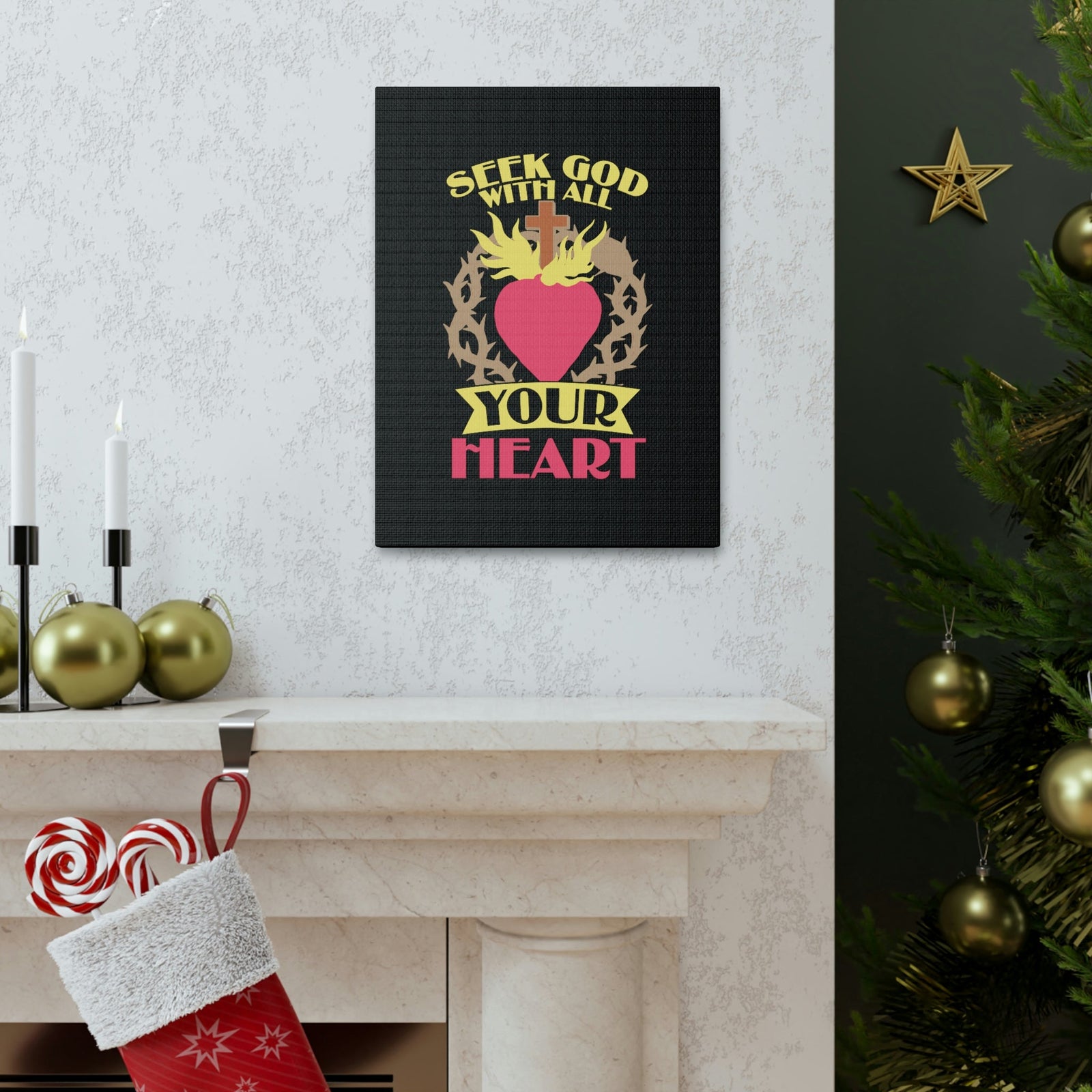 Scripture Walls Seek God Matthew 6:33 Flaming Heart Christian Wall Art Bible Verse Print Ready to Hang Unframed-Express Your Love Gifts