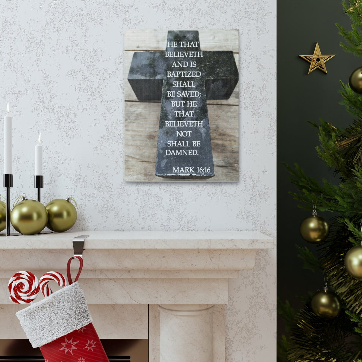 Scripture Walls Shall Be Saved Mark 16:16 Bible Verse Canvas Christian Wall Art Bible Verse Print Ready To Hang Unframed-Express Your Love Gifts