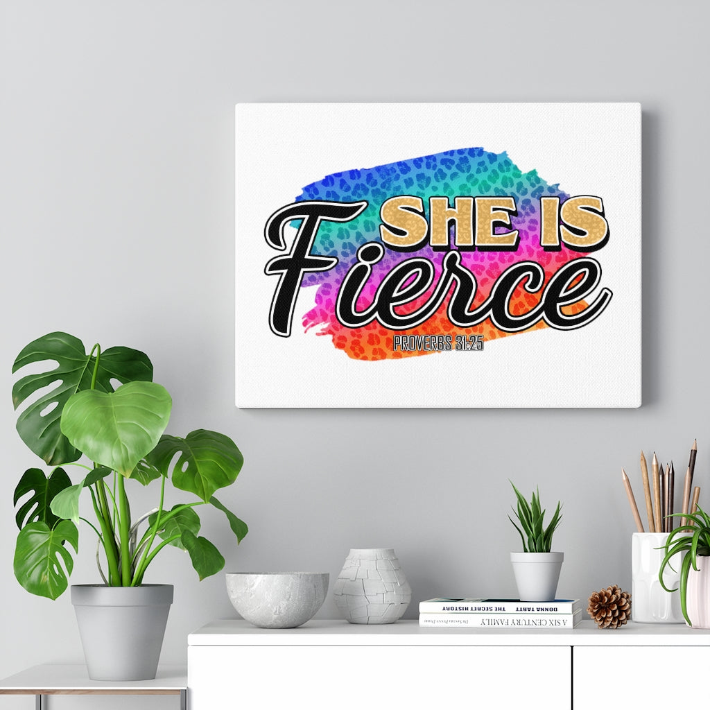 Scripture Walls She Is Fierce Proverbs 31:25 Bible Verse Canvas Christian Wall Art Ready to Hang Unframed-Express Your Love Gifts