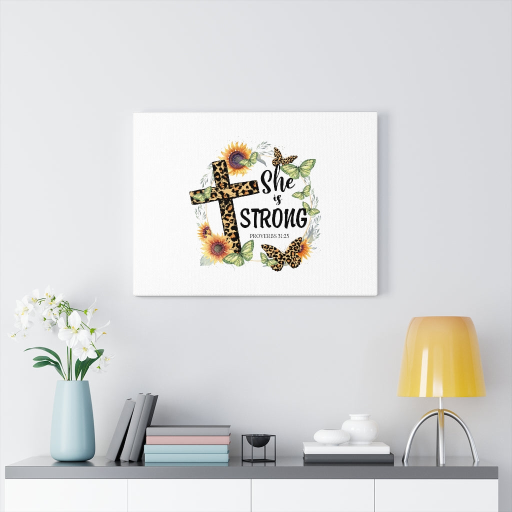 Scripture Walls She Is Strong Animal Print Proverbs 31:25 Bible Verse Canvas Christian Wall Art Ready to Hang Unframed-Express Your Love Gifts
